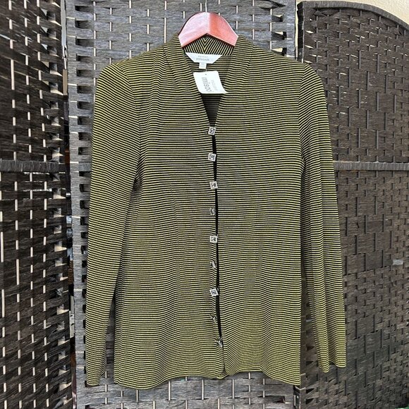 Exclusively Misook Womens Button Up Career Sweater Jacket Striped Green Size XS - Picture 1 of 9